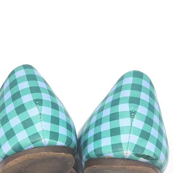 J Crew Flats Shoes Size 8 Womens Blue Emerald Green Gingham Plaid Leather F1187 - Picture 8 of 11
